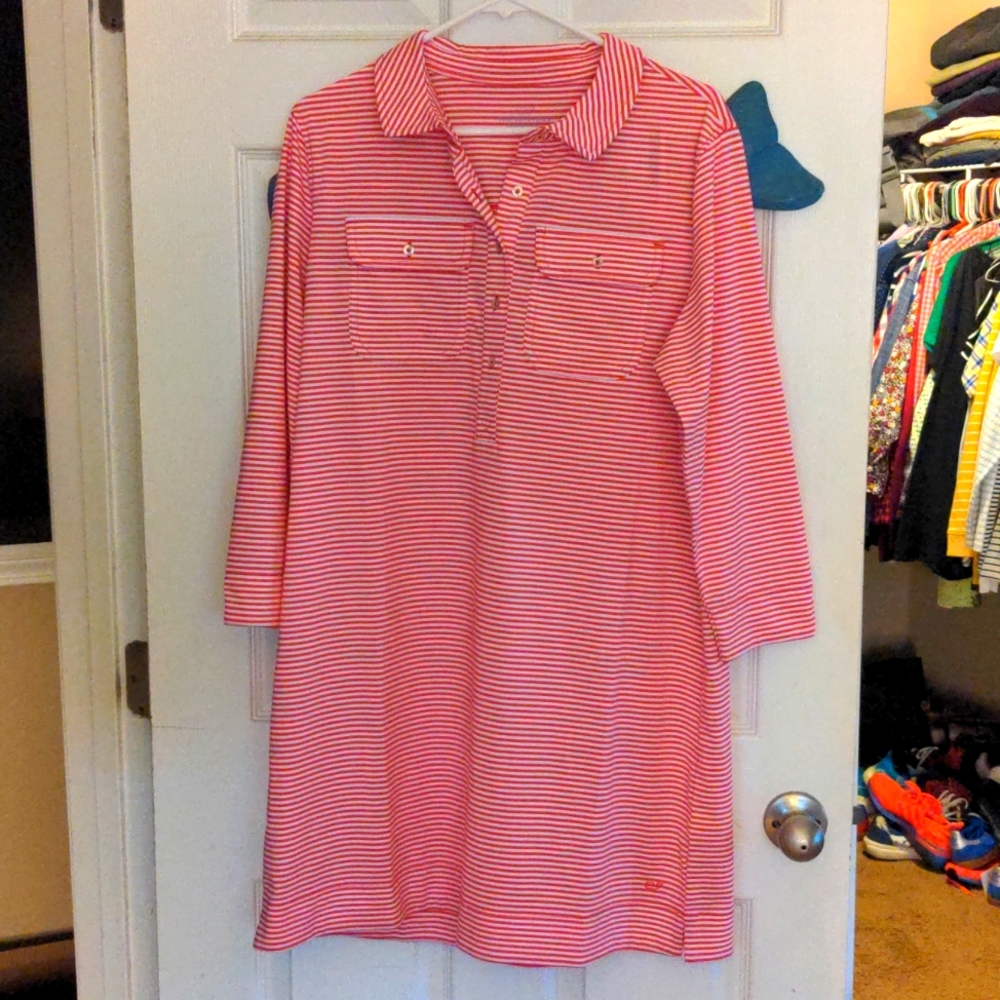 Vineyard Vines Performance dress, knee length, pink and white striped, XL, NWT